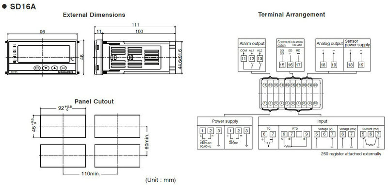 SD16A Dimensions and Terminal Arrangement